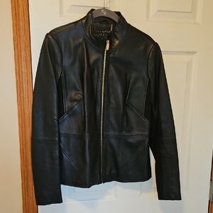 Via Spiga Women's Black Leather Zip Jacket Size Small